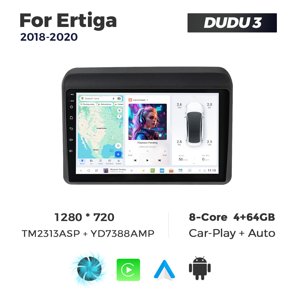 Navigatie Dedicata Suzuki Ertiga 2018-2020 DUDU3 9" 4GB RAM, 64GB ROM, Octacore, Ecran HD, CarPlay&AndroidAuto, Android - imagine 1