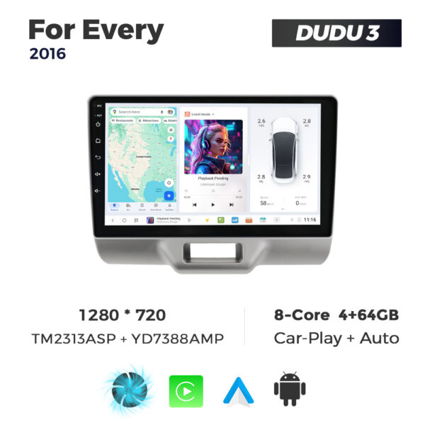 Navigatie Dedicata Suzuki Every 2016 DUDU3 9" 4GB RAM, 64GB ROM, Octacore, Ecran HD, CarPlay&AndroidAuto, Android