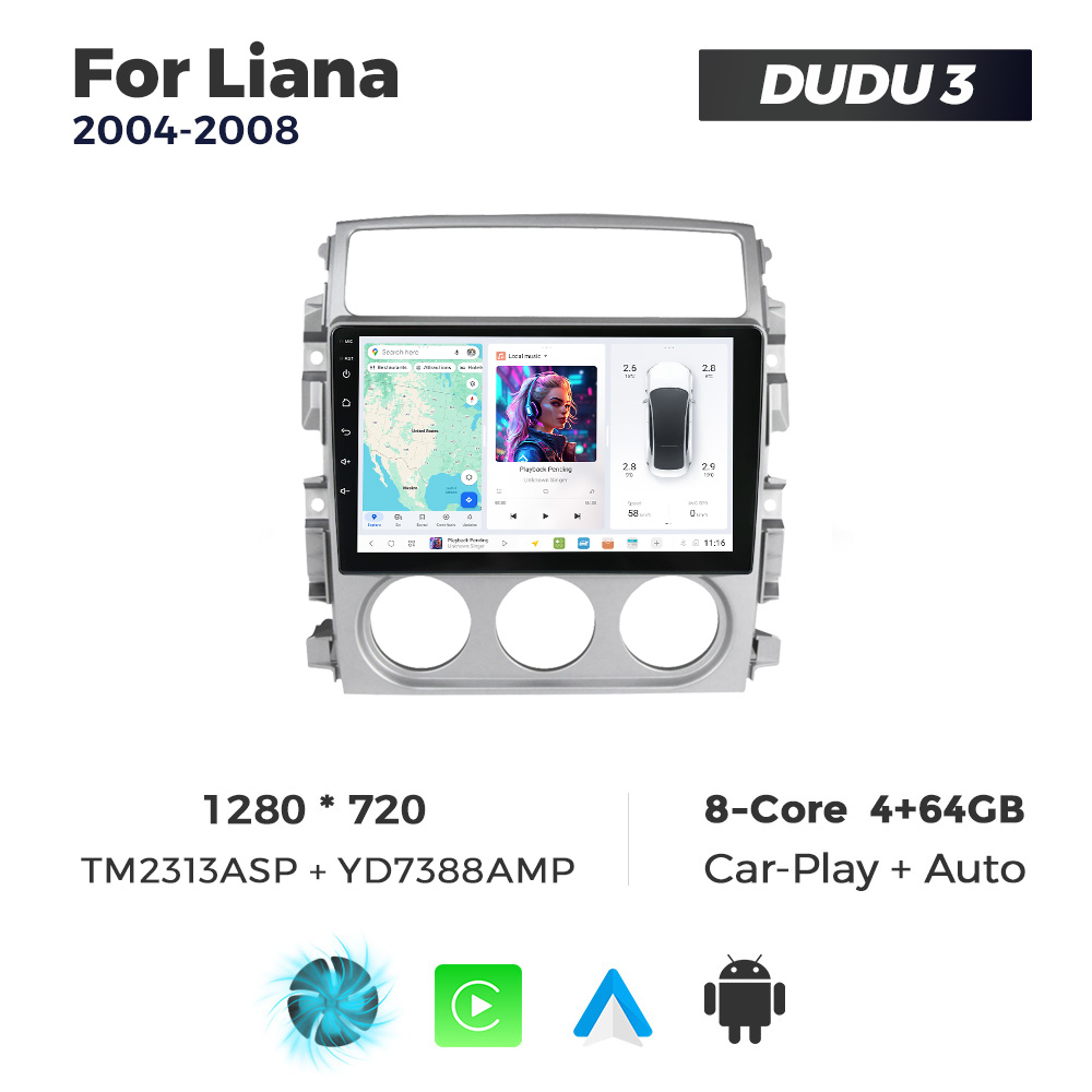 Navigatie Dedicata Suzuki Liana 2004-2008 DUDU3 9" 4GB RAM, 64GB ROM, Octacore, Ecran HD, CarPlay&AndroidAuto, Android - imagine 1