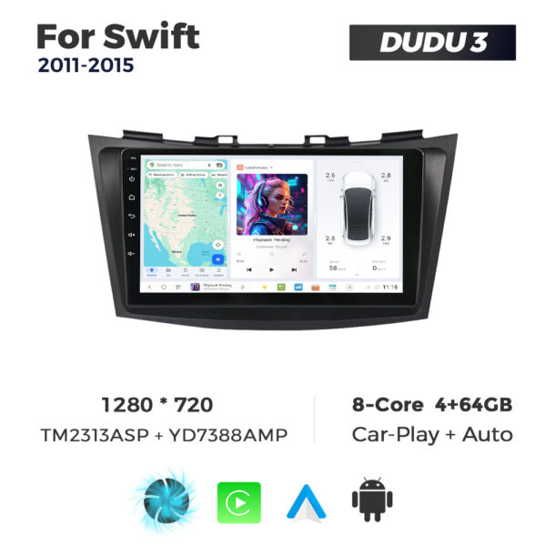 Navigatie Dedicata Suzuki Swift 2011-2015 DUDU3 9" 4GB RAM, 64GB ROM, Octacore, Ecran HD, CarPlay&AndroidAuto, Android