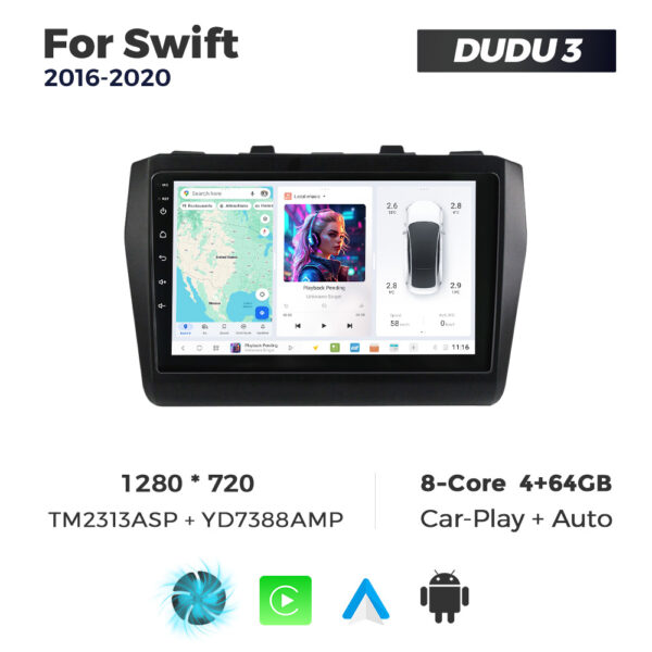 Navigatie Dedicata Suzuki Swift 2016-2020 DUDU3 9" 4GB RAM, 64GB ROM, Octacore, Ecran HD, CarPlay&AndroidAuto, Android