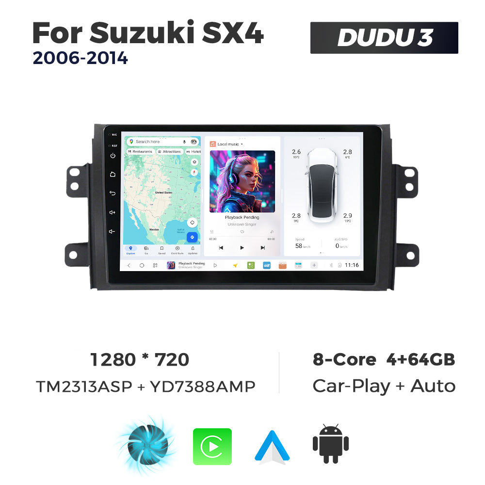 Navigatie Dedicata Suzuki SX4 2006-2014 DUDU3 9" 4GB RAM, 64GB ROM, Octacore, Ecran HD, CarPlay&AndroidAuto, Android - imagine 1