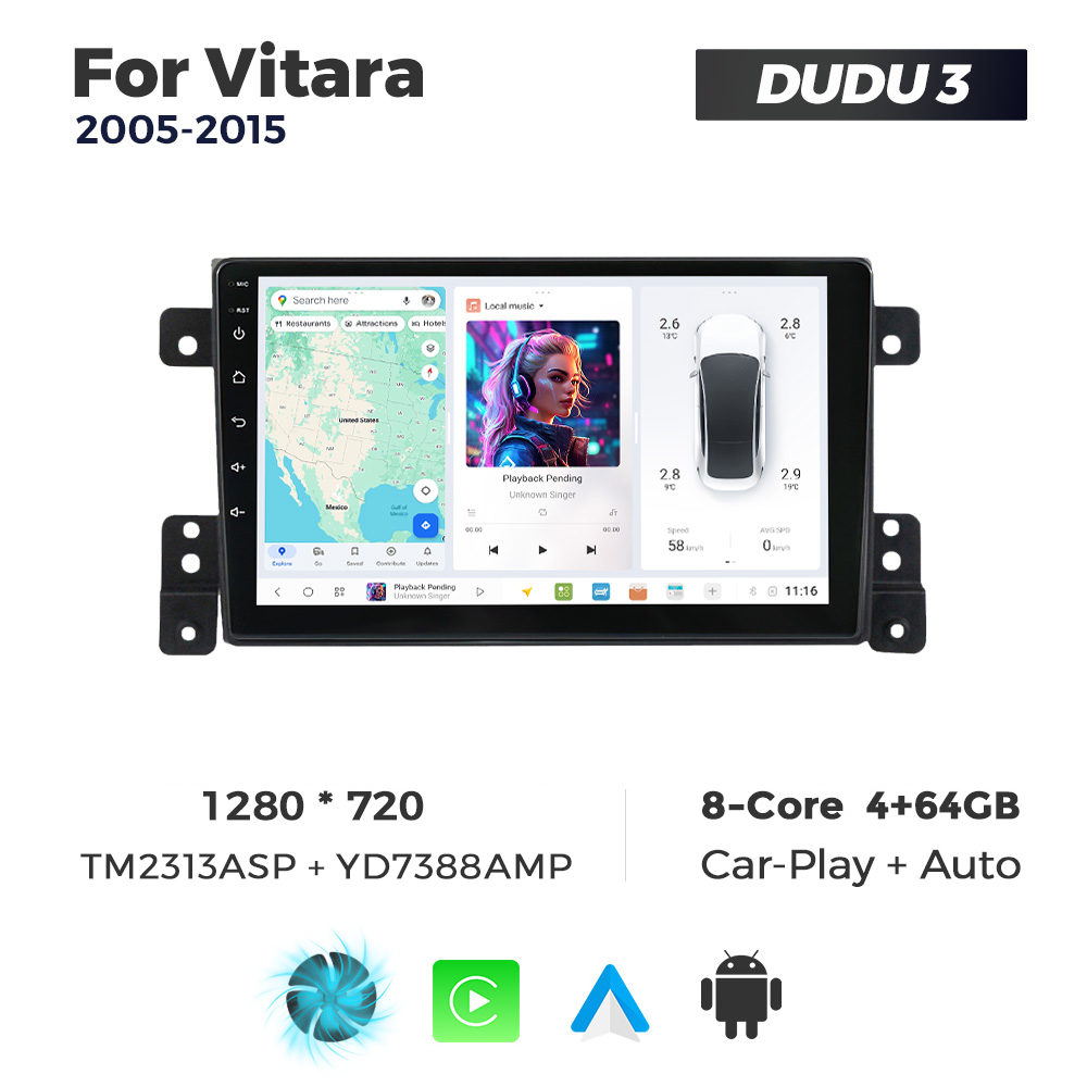 Navigatie Dedicata Suzuki Vitara 2005-2015 DUDU3 9" 4GB RAM, 64GB ROM, Octacore, Ecran HD, CarPlay&AndroidAuto, Android - imagine 1