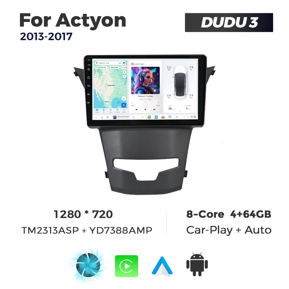 Navigatie Dedicata SsangYong Actyon 2013-2017 DUDU3 9" 4GB RAM, 64GB ROM, Octacore, Ecran HD, CarPlay&AndroidAuto, Android - imagine 1