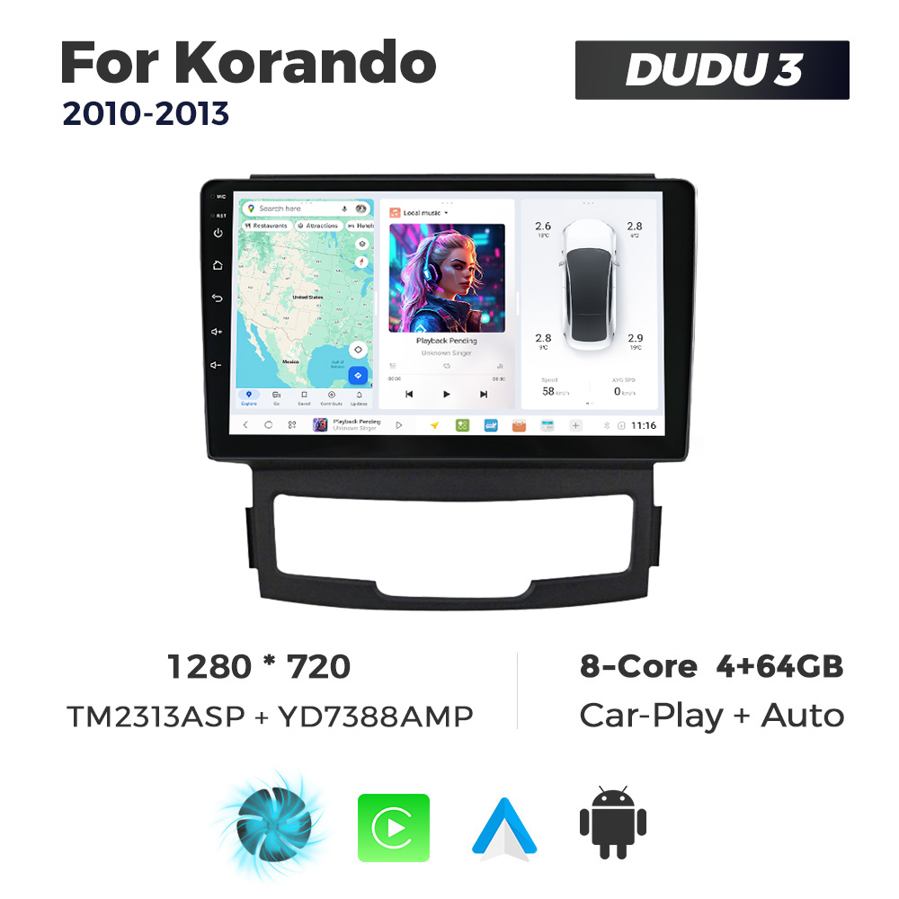 Navigatie Dedicata SsangYong Korando 2010-2013 DUDU3 9" 4GB RAM, 64GB ROM, Octacore, Ecran HD, CarPlay&AndroidAuto, Android - imagine 1