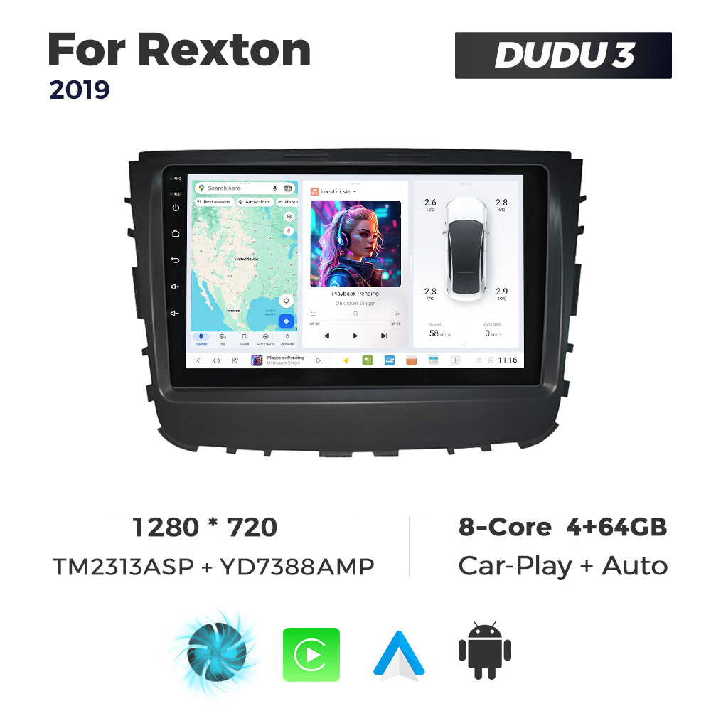 Navigatie Dedicata SsangYong Rexton 2019 DUDU3 9" 4GB RAM, 64GB ROM, Octacore, Ecran HD, CarPlay&AndroidAuto, Android - imagine 1
