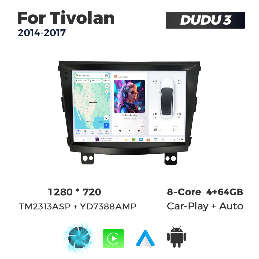 Navigatie Dedicata SsangYong Tivolan 2014-2017 DUDU3 9" 4GB RAM, 64GB ROM, Octacore, Ecran HD, CarPlay&AndroidAuto, Android - imagine 1