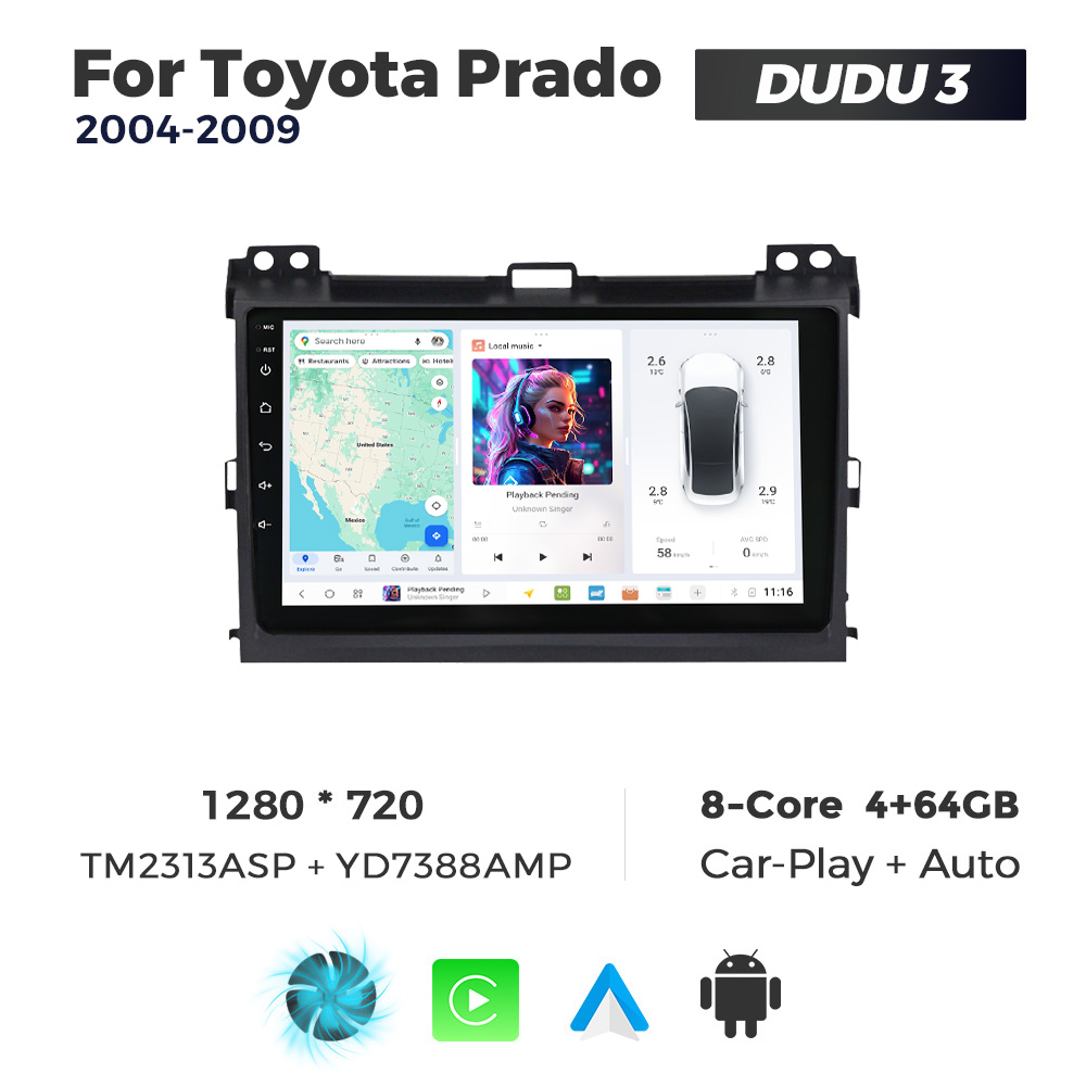 Navigatie Dedicata Toyota Prado 2004-2009 DUDU3 9" 4GB RAM, 64GB ROM, Octacore, Ecran HD, CarPlay&AndroidAuto, Android - imagine 1