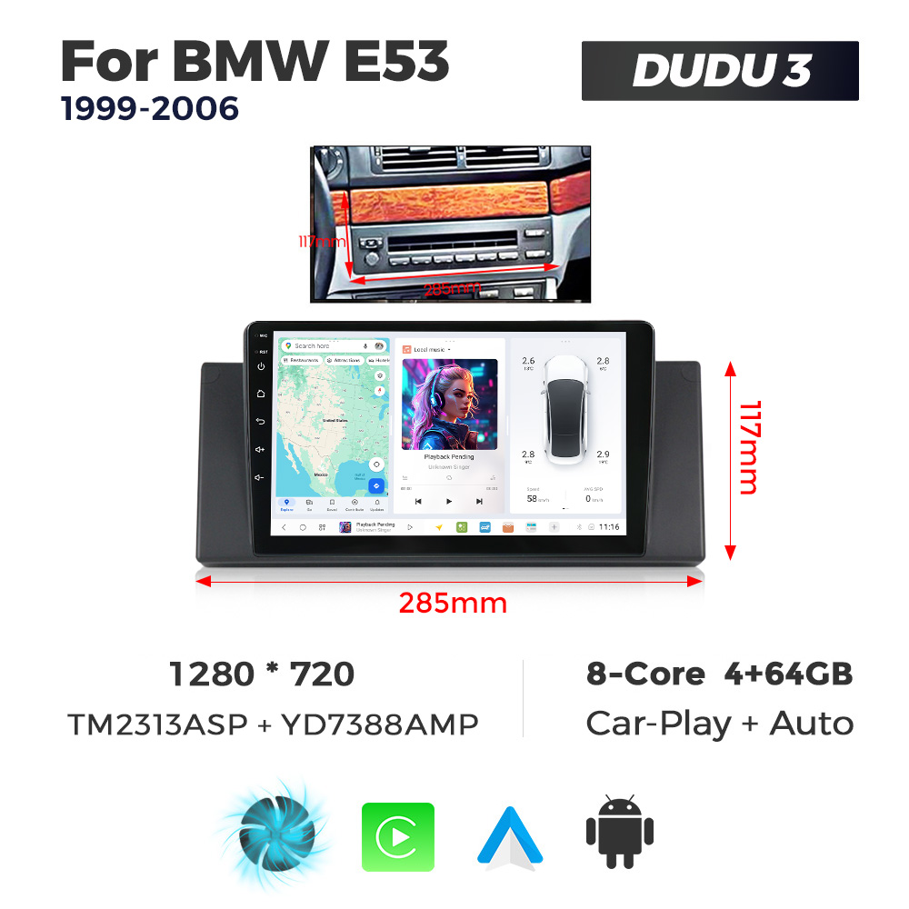 Navigatie Dedicata BMW X5 E53 1999-2006 DUDU3 9" 4GB RAM, 64GB ROM, Octacore, Ecran HD, CarPlay&AndroidAuto, Android - imagine 1