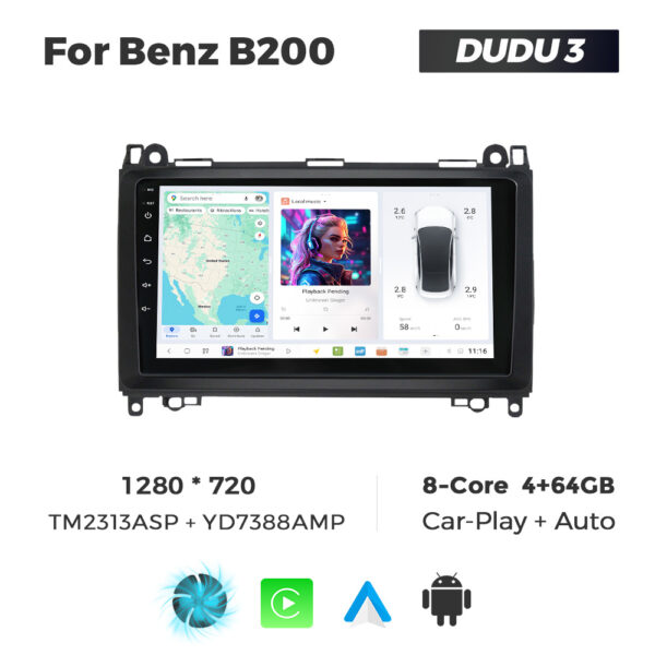 Navigatie Dedicata Benz B200 DUDU3 9" 4GB RAM, 64GB ROM, Octacore, Ecran HD, CarPlay&AndroidAuto, Android