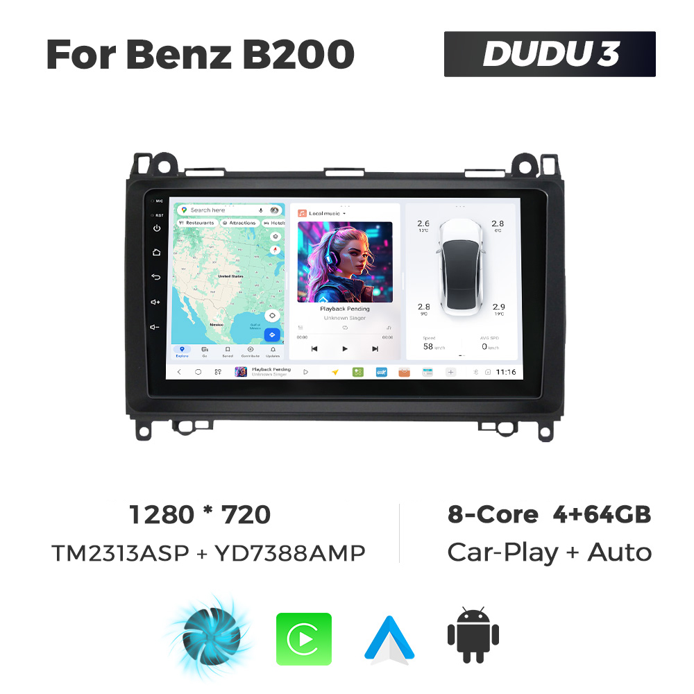 Navigatie Dedicata Benz B200 DUDU3 9" 4GB RAM, 64GB ROM, Octacore, Ecran HD, CarPlay&AndroidAuto, Android - imagine 1