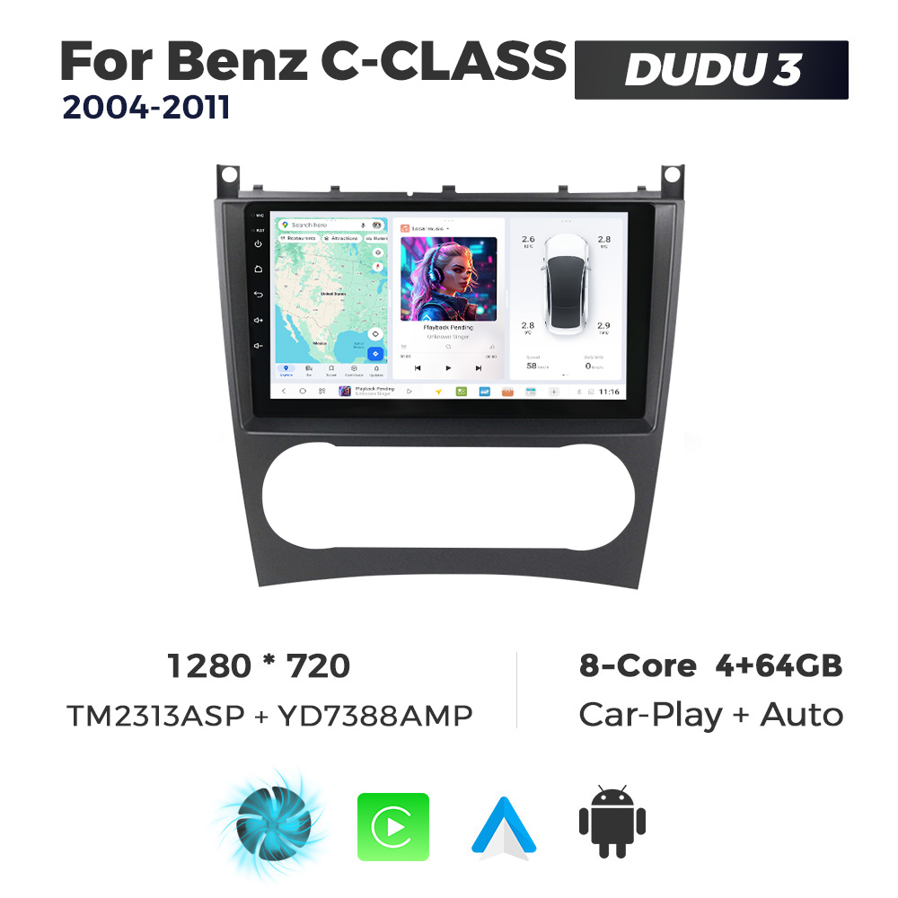 Navigatie Dedicata Benz C-Class 2004-2011 DUDU3 9" 4GB RAM, 64GB ROM, Octacore, Ecran HD, CarPlay&AndroidAuto, Android - imagine 1