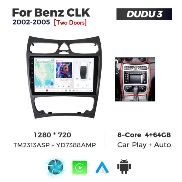 Navigatie Dedicata Benz CLK 2002-2005 DUDU3 9" 4GB RAM, 64GB ROM, Octacore, Ecran HD, CarPlay&AndroidAuto, Android