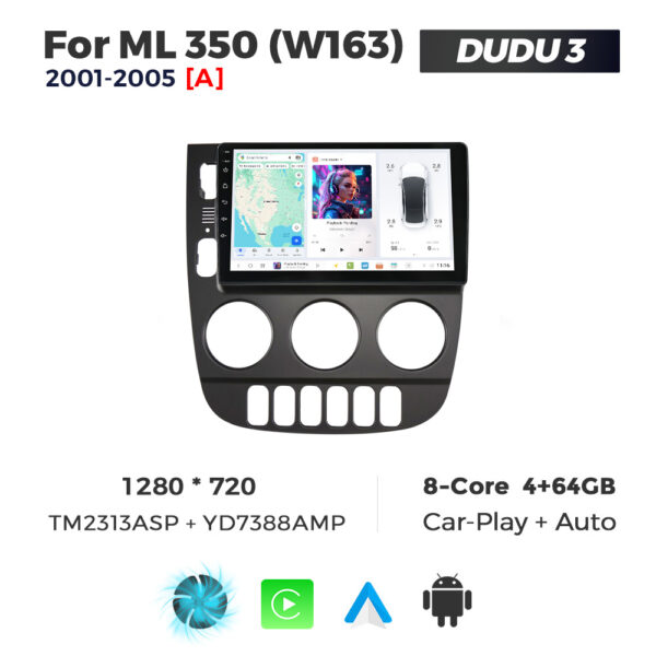 Navigatie Dedicata Benz ML 350 (W163) 2001-2005 DUDU3 9" 4GB RAM, 64GB ROM, Octacore, Ecran HD, CarPlay&AndroidAuto, Android