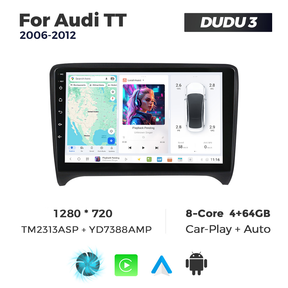 Navigatie Dedicata Audi TT 2006-2012 DUDU3 9" 4GB RAM, 64GB ROM, Octacore, Ecran HD, CarPlay&AndroidAuto, Android - imagine 1