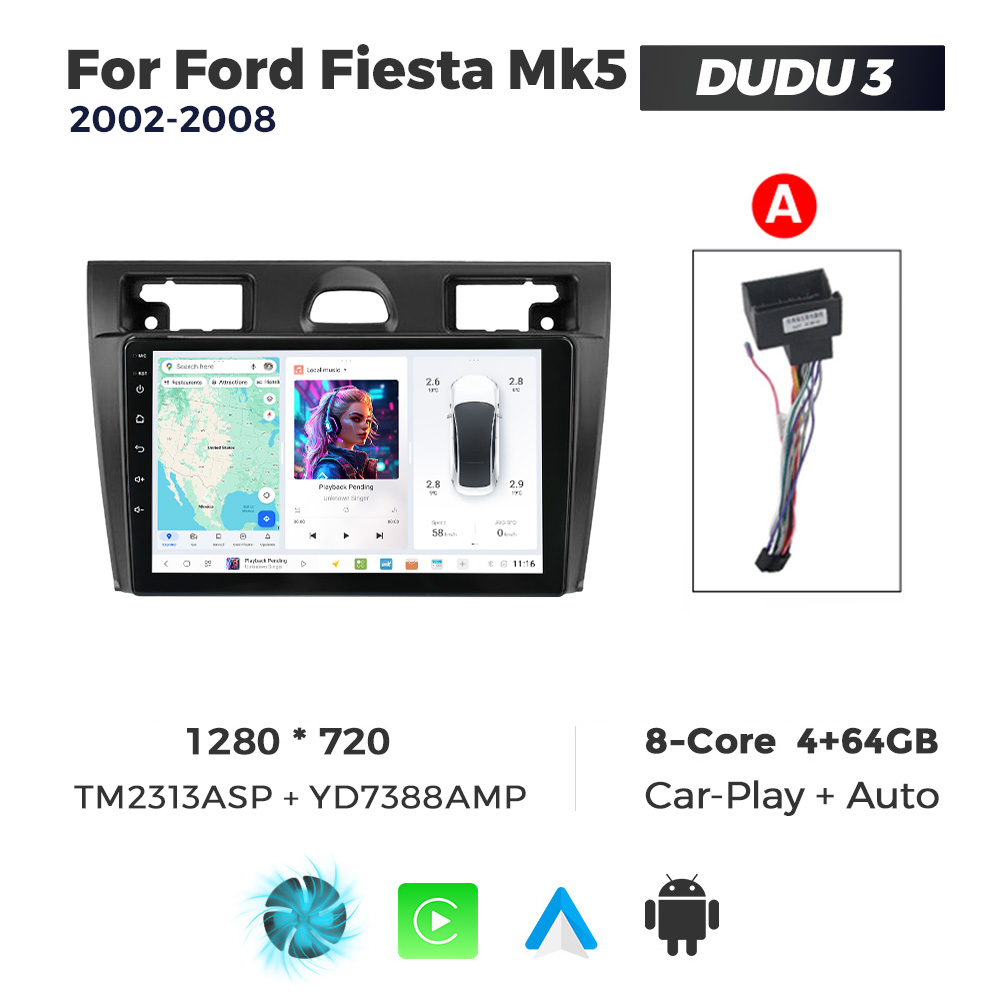 Navigatie Dedicata Ford Fiesta MK5 2002-2008 DUDU3 9" 4GB RAM, 64GB ROM, Octacore, Ecran HD, CarPlay&AndroidAuto, Android - imagine 1