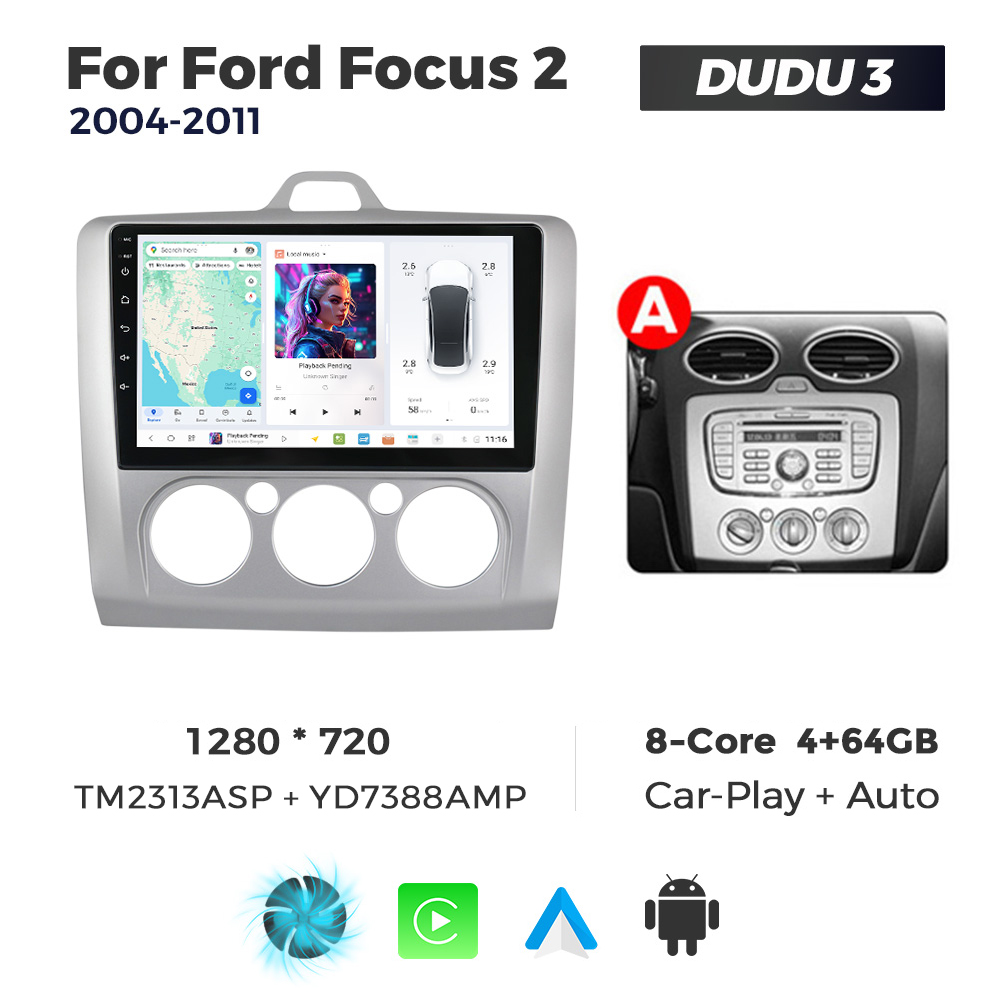 Navigatie Dedicata Ford Focus 2 2004-2011 AC DUDU3 9" 4GB RAM, 64GB ROM, Octacore, Ecran HD, CarPlay&AndroidAuto, Android - imagine 1