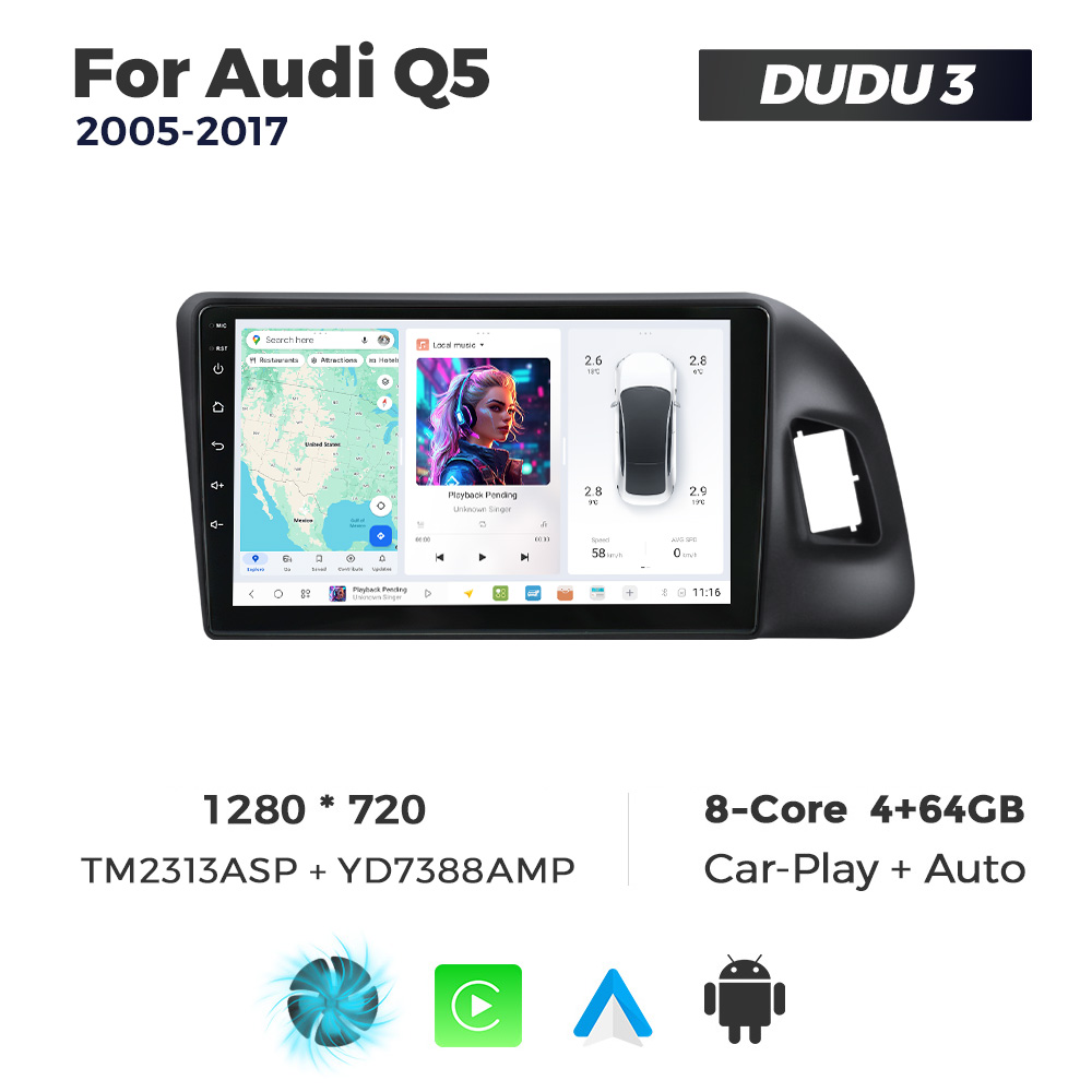 Navigatie Dedicata Audi Q5 2005-2017 (Concert/Chorus) DUDU3 9" 4GB RAM, 64GB ROM, Octacore, Ecran HD, CarPlay&AndroidAuto, Android - imagine 1