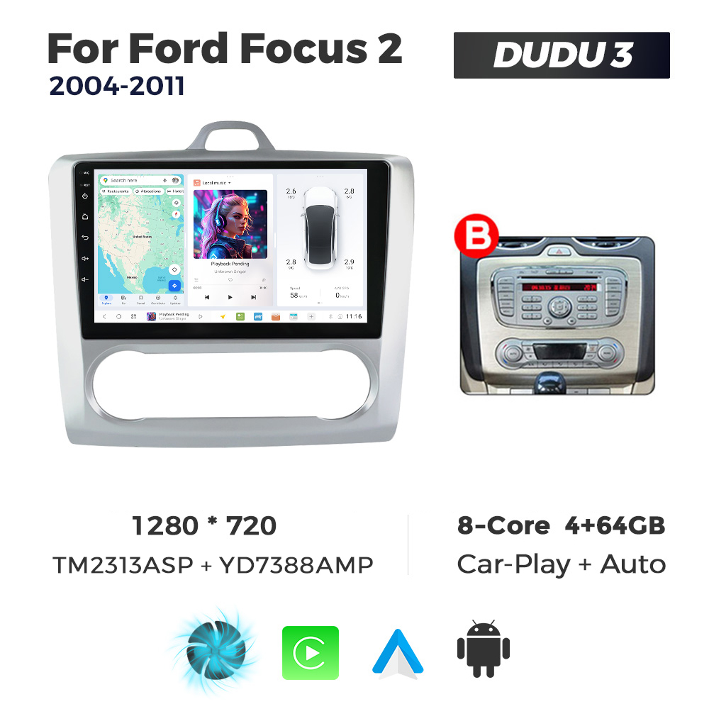 Navigatie Dedicata Ford Focus 2 2004-2011 Clima DUDU3 9" 4GB RAM, 64GB ROM, Octacore, Ecran HD, CarPlay&AndroidAuto, Android - imagine 1