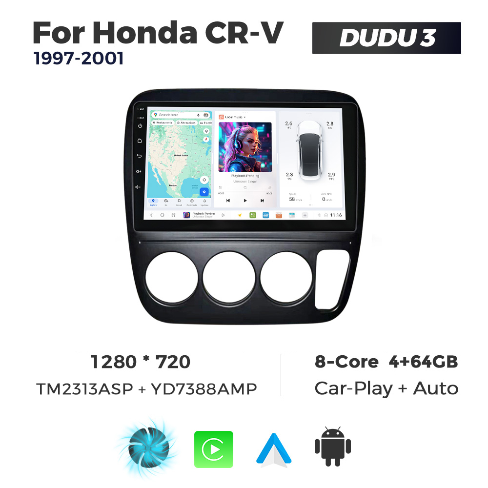 Navigatie Dedicata Honda CRV 1997-2001 DUDU3 9" 4GB RAM, 64GB ROM, Octacore, Ecran HD, CarPlay&AndroidAuto, Android - imagine 1