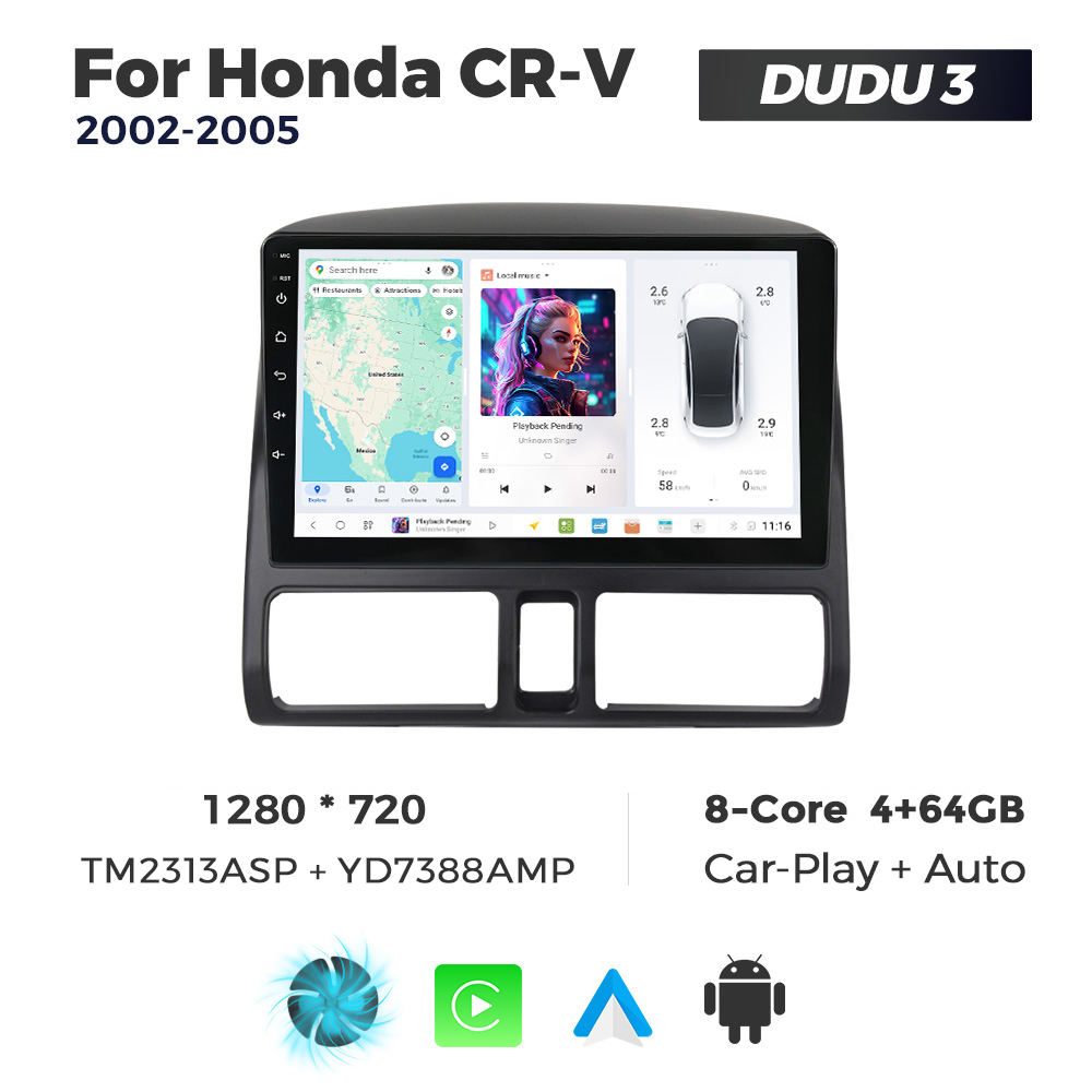 Navigatie Dedicata Honda CRV 2002-2005 DUDU3 9" 4GB RAM, 64GB ROM, Octacore, Ecran HD, CarPlay&AndroidAuto, Android - imagine 1