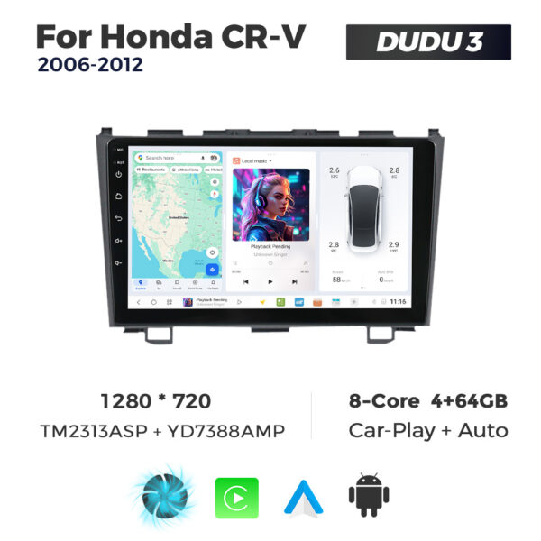 Navigatie Dedicata Honda CRV 2006-2012 DUDU3 9" 4GB RAM, 64GB ROM, Octacore, Ecran HD, CarPlay&AndroidAuto, Android