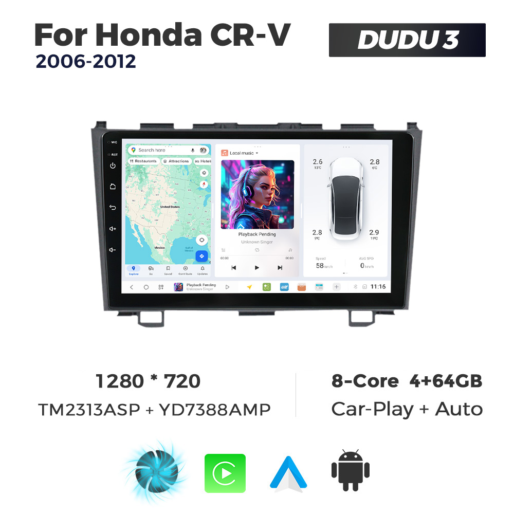 Navigatie Dedicata Honda CRV 2006-2012 DUDU3 9" 4GB RAM, 64GB ROM, Octacore, Ecran HD, CarPlay&AndroidAuto, Android - imagine 1