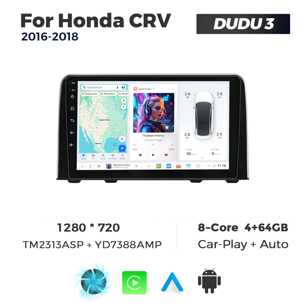 Navigatie Dedicata Honda CRV 2016-2018 DUDU3 9" 4GB RAM, 64GB ROM, Octacore, Ecran HD, CarPlay&AndroidAuto, Android - imagine 1