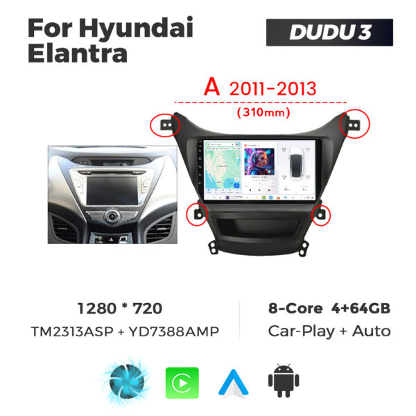 Navigatie Dedicata Hyundai Elantra 2011-2013 A DUDU3 9" 4GB RAM, 64GB ROM, Octacore, Ecran HD, CarPlay&AndroidAuto, Android