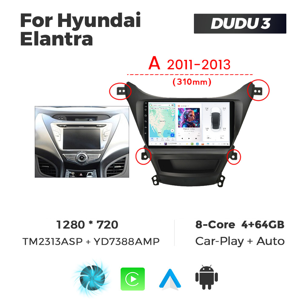 Navigatie Dedicata Hyundai Elantra 2011-2013 A DUDU3 9" 4GB RAM, 64GB ROM, Octacore, Ecran HD, CarPlay&AndroidAuto, Android - imagine 1