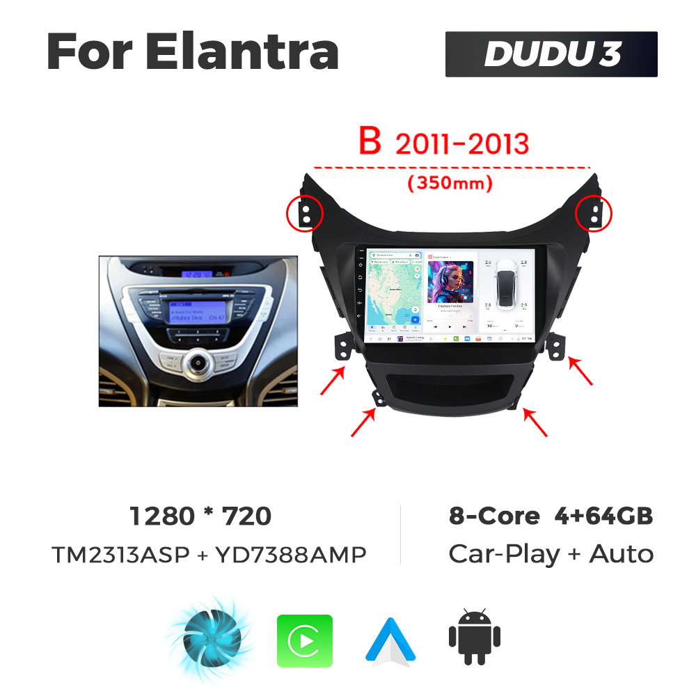Navigatie Dedicata Hyundai Elantra 2011-2013 B DUDU3 9" 4GB RAM, 64GB ROM, Octacore, Ecran HD, CarPlay&AndroidAuto, Android - imagine 1
