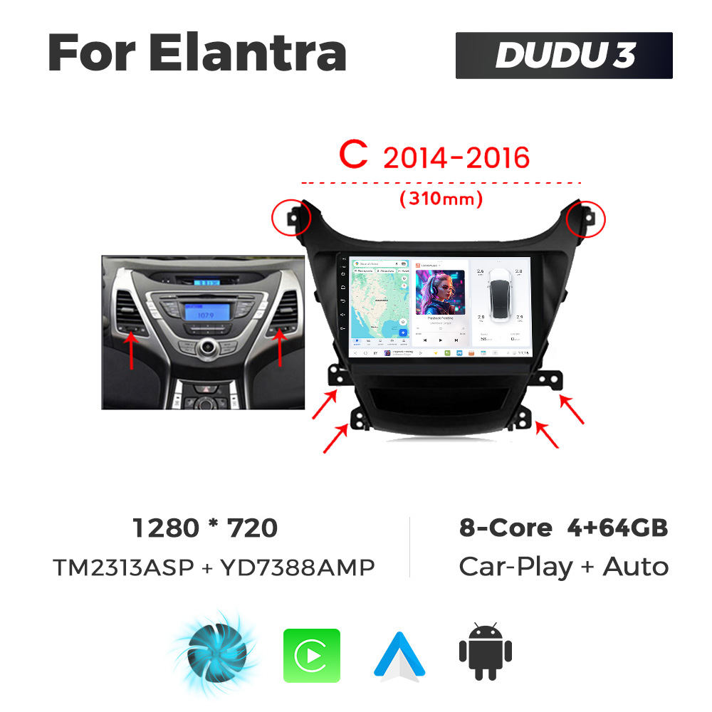 Navigatie Dedicata Hyundai Elantra 2011-2013 C DUDU3 9" 4GB RAM, 64GB ROM, Octacore, Ecran HD, CarPlay&AndroidAuto, Android - imagine 1