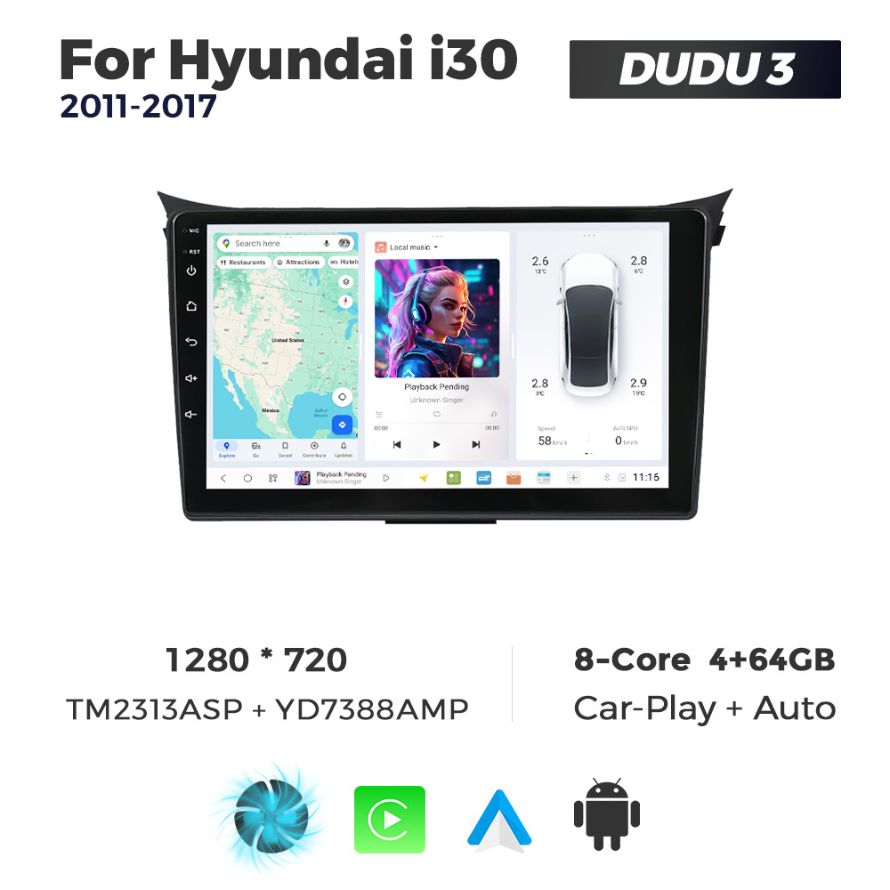 Navigatie Dedicata Hyundai I30 2011-2017 DUDU3 9" 4GB RAM, 64GB ROM, Octacore, Ecran HD, CarPlay&AndroidAuto, Android - imagine 1