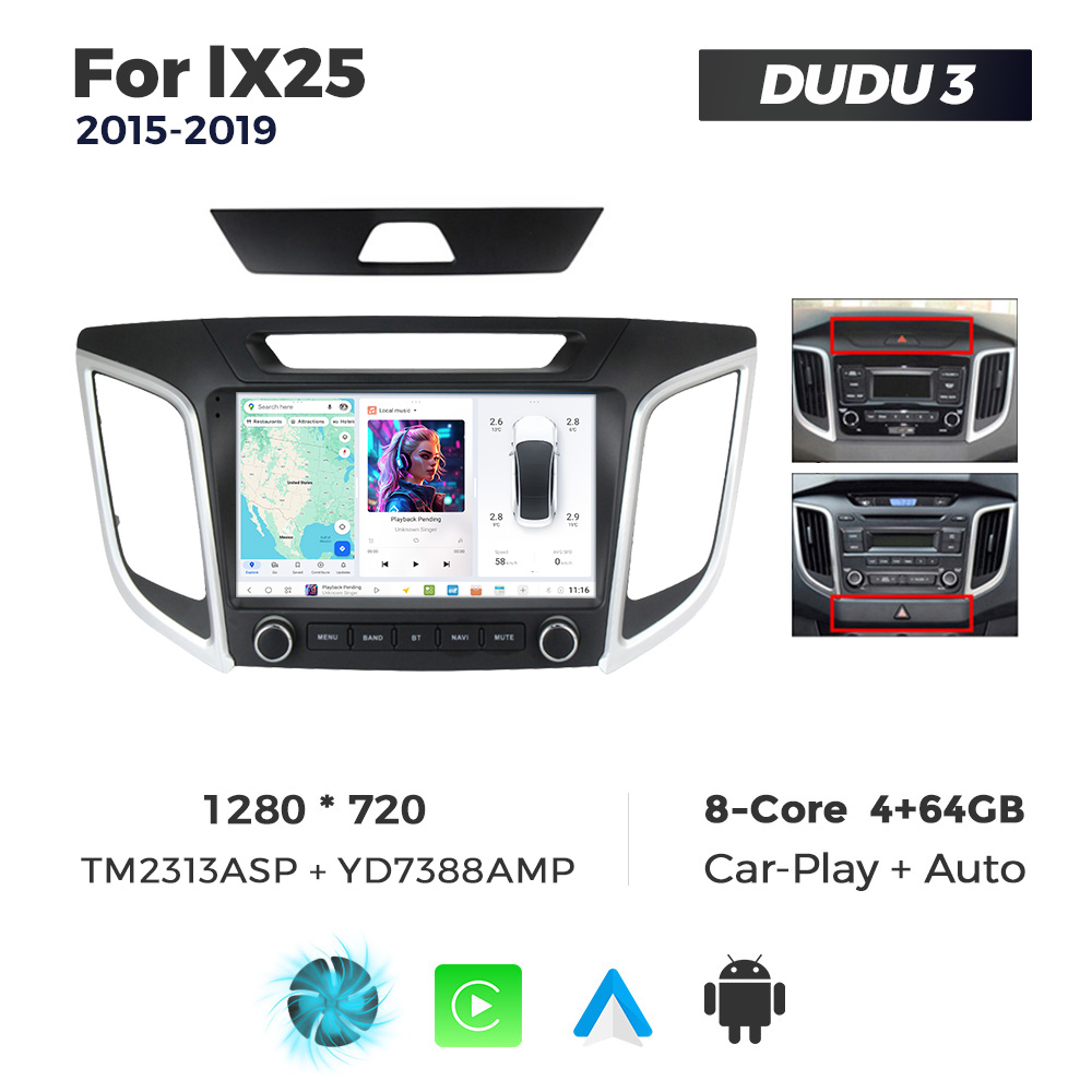 Navigatie Dedicata Hyundai IX25 2015-2019 DUDU3 9" 4GB RAM, 64GB ROM, Octacore, Ecran HD, CarPlay&AndroidAuto, Android - imagine 1