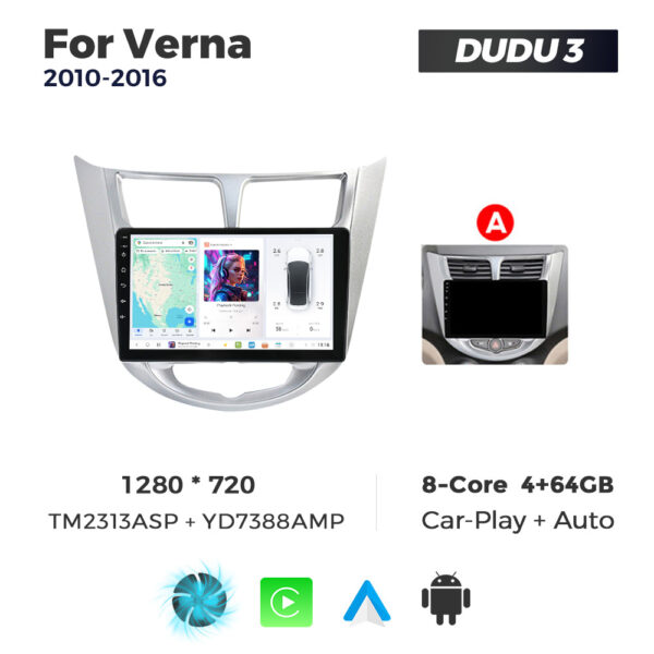 Navigatie Dedicata Hyundai Verna 2010-2016 DUDU3 9" 4GB RAM, 64GB ROM, Octacore, Ecran HD, CarPlay&AndroidAuto, Android