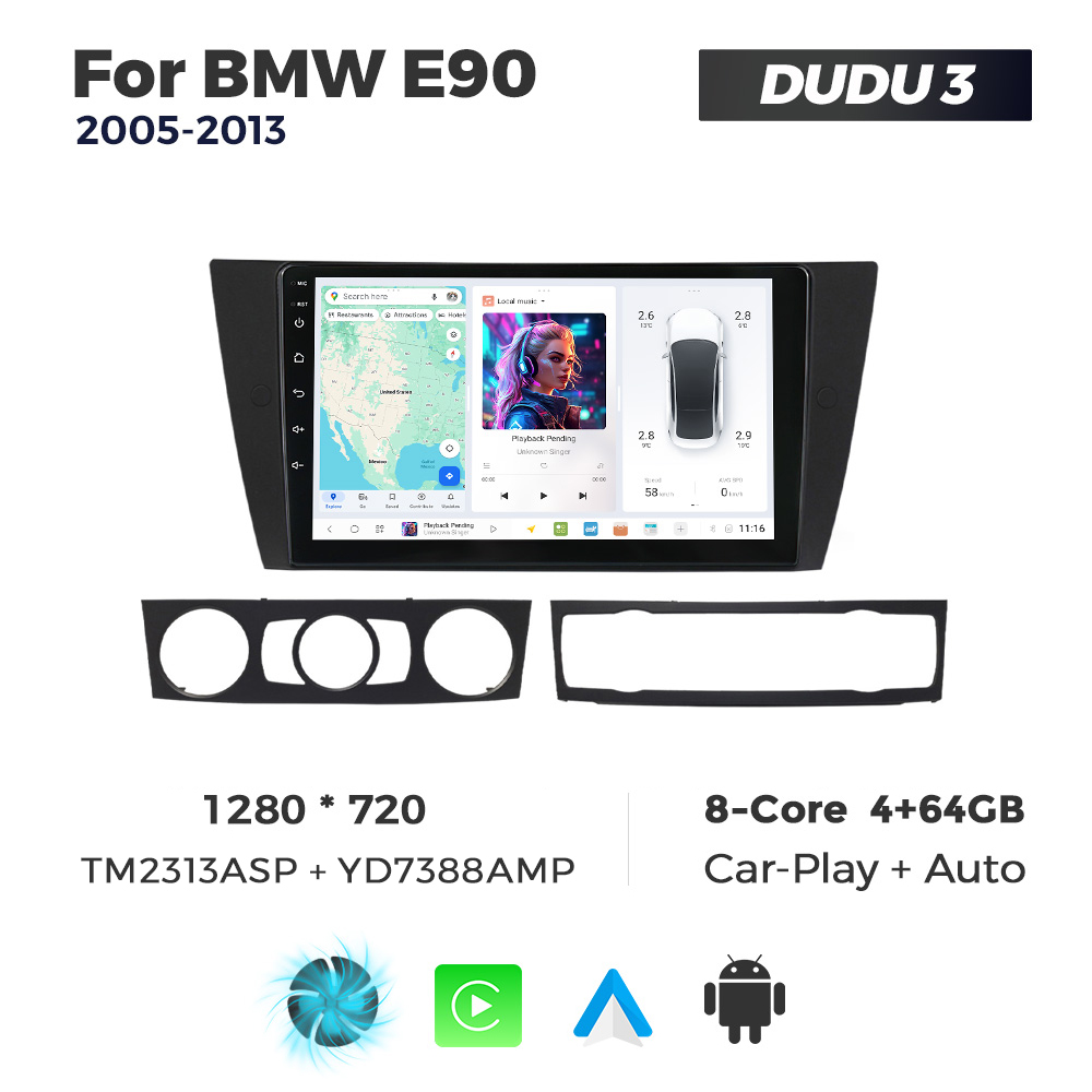 Navigatie Dedicata BMW E90 2005-2013 DUDU3 9" 4GB RAM, 64GB ROM, Octacore, Ecran HD, CarPlay&AndroidAuto, Android - imagine 1