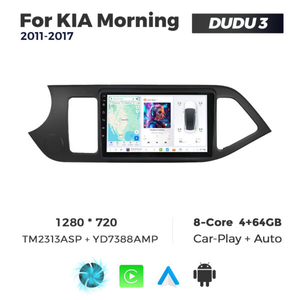 Navigatie Dedicata Kia Morning 2011-2017 DUDU3 9" 4GB RAM, 64GB ROM, Octacore, Ecran HD, CarPlay&AndroidAuto, Android