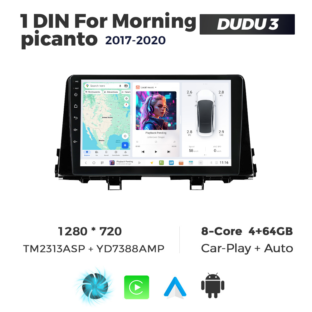 Navigatie Dedicata Kia Morning Picanto 2017-2020 DUDU3 9" 4GB RAM, 64GB ROM, Octacore, Ecran HD, CarPlay&AndroidAuto, Android - imagine 1