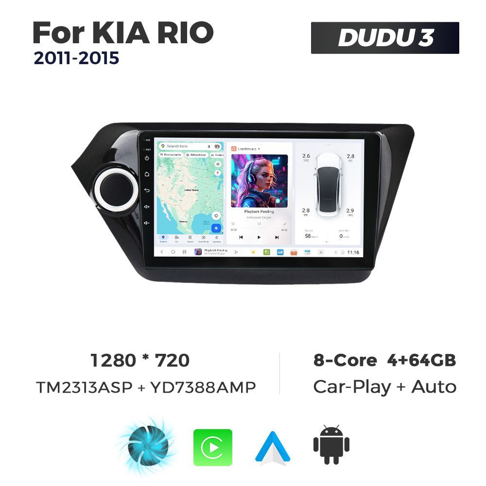 Navigatie Dedicata Kia Rio 2011-2015 DUDU3 9" 4GB RAM, 64GB ROM, Octacore, Ecran HD, CarPlay&AndroidAuto, Android - imagine 1