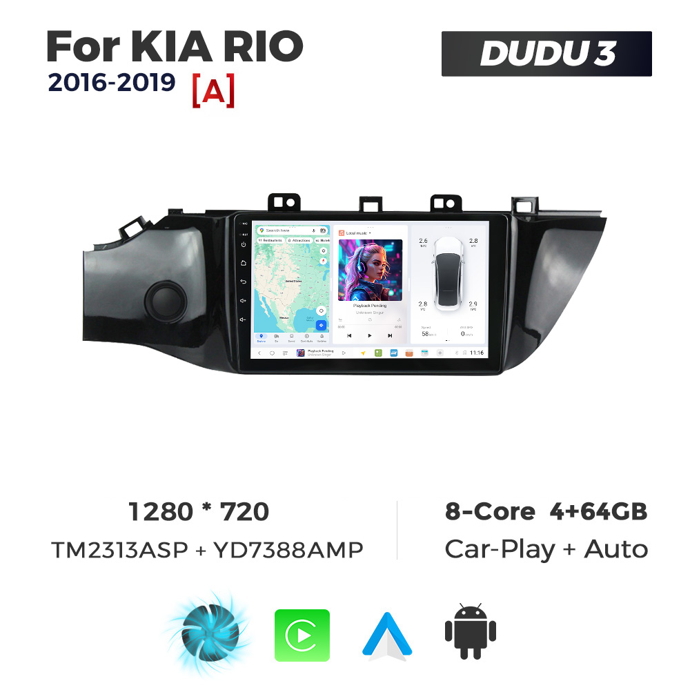 Navigatie Dedicata Kia Rio 2016-2019 DUDU3 9" 4GB RAM, 64GB ROM, Octacore, Ecran HD, CarPlay&AndroidAuto, Android - imagine 1