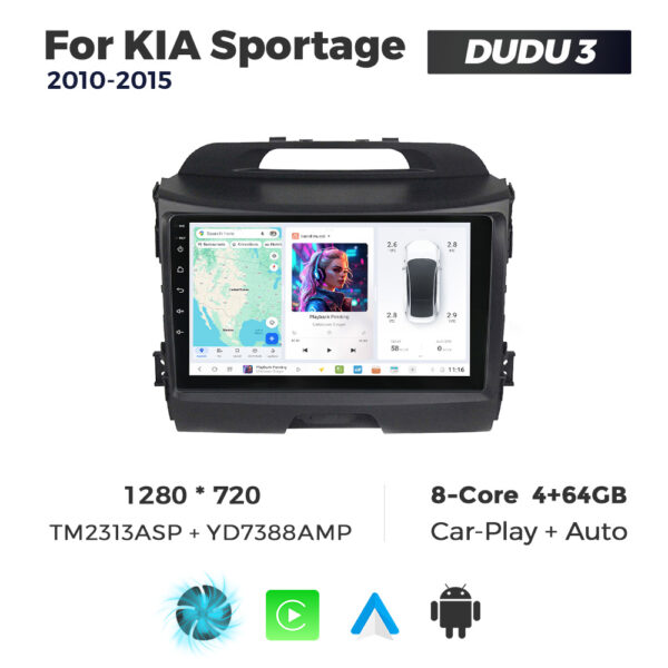 Navigatie Dedicata Kia Sportage 2010-2015 DUDU3 9" 4GB RAM, 64GB ROM, Octacore, Ecran HD, CarPlay&AndroidAuto, Android