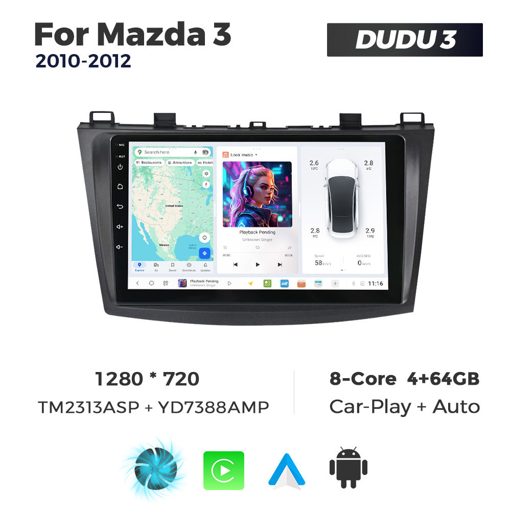 Navigatie Dedicata Mazda 3 2010-2012 DUDU3 9" 4GB RAM, 64GB ROM, Octacore, Ecran HD, CarPlay&AndroidAuto, Android - imagine 1