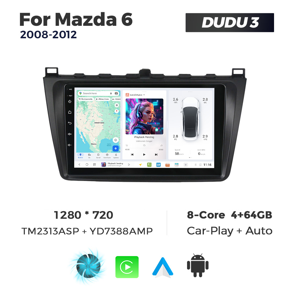 Navigatie Dedicata Mazda 6 2008-2012 DUDU3 9" 4GB RAM, 64GB ROM, Octacore, Ecran HD, CarPlay&AndroidAuto, Android - imagine 1