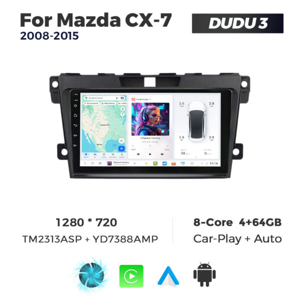 Navigatie Dedicata Mazda CX-7 2008-2015 DUDU3 9" 4GB RAM, 64GB ROM, Octacore, Ecran HD, CarPlay&AndroidAuto, Android