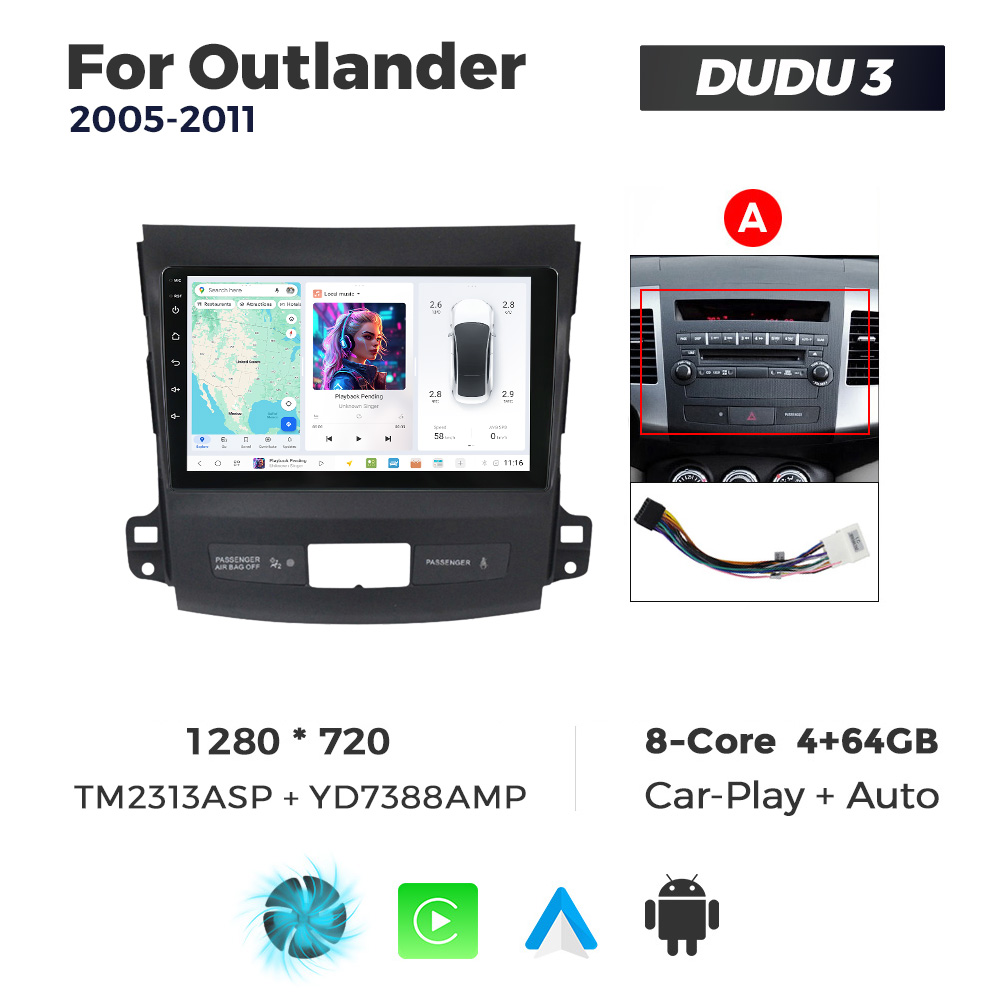 Navigatie Dedicata Mitsubishi Outlander 2005-2011 DUDU3 9" 4GB RAM, 64GB ROM, Octacore, Ecran HD, CarPlay&AndroidAuto, Android - imagine 1