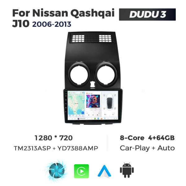Navigatie Dedicata Nissan Qashqai J10 2006-2013 DUDU3 9" 4GB RAM, 64GB ROM, Octacore, Ecran HD, CarPlay&AndroidAuto, Android