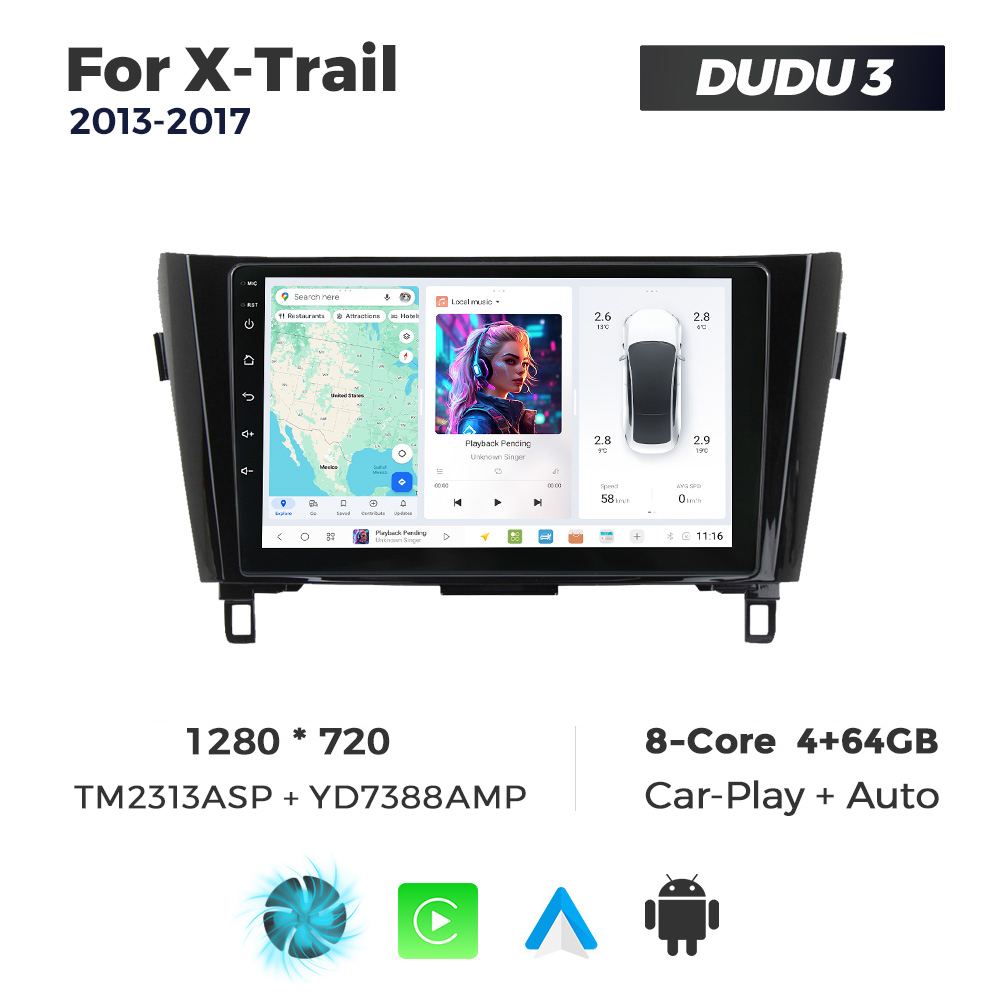 Navigatie Dedicata Nissan X-Trail 2013-2017 DUDU3 9" 4GB RAM, 64GB ROM, Octacore, Ecran HD, CarPlay&AndroidAuto, Android - imagine 1