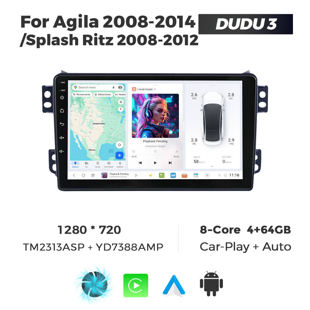 Navigatie Dedicata Opel Agila DUDU3 9" 4GB RAM, 64GB ROM, Octacore, Ecran HD, CarPlay&AndroidAuto, Android - imagine 1