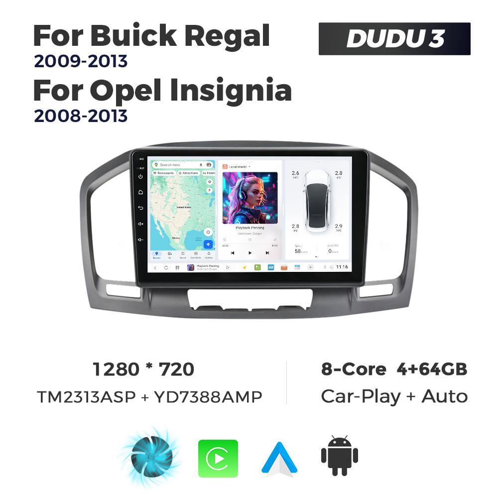 Navigatie Dedicata Opel Insignia 2008-2013 DUDU3 9" 4GB RAM, 64GB ROM, Octacore, Ecran HD, CarPlay&AndroidAuto, Android - imagine 1