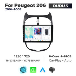 Navigatie Dedicata Peugeot 206 2004-2008 DUDU3 9" 4GB RAM, 64GB ROM, Octacore, Ecran HD, CarPlay&AndroidAuto, Android - imagine 1